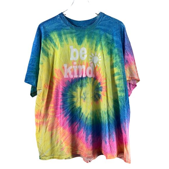 Be Kind Vintage Y2K Rainbow Tie Dye Graphic T-Shirt Womens Size 2XL - Picture 1 of 5